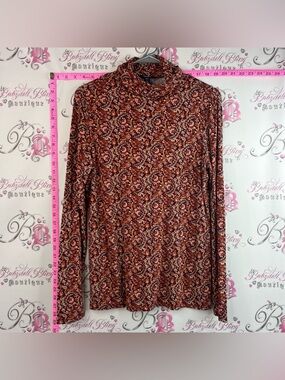 Chaps turtleneck shirt long sleeve Rust Floral Paisley Long-Sleeve Mock Neck Top